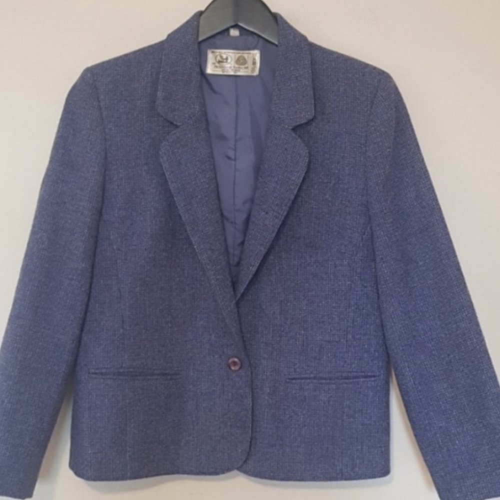 Vintage wool Edinburgh purple woven single button blazer